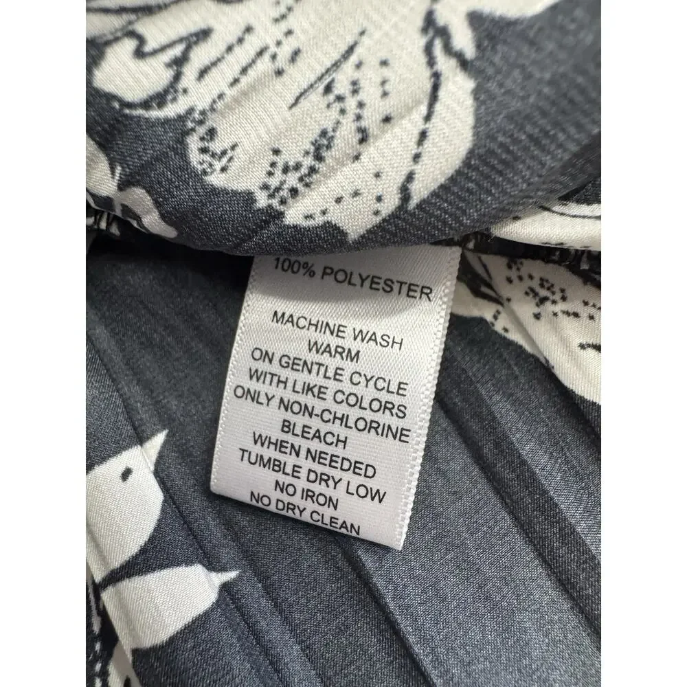 Calligraphie Womens Sz S Black Floral Short Sleeve Tie Front Tunic Top Shirt